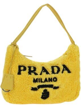 PRADA Hand Pouch Pile Yellow Silver Auth YKZ1313M